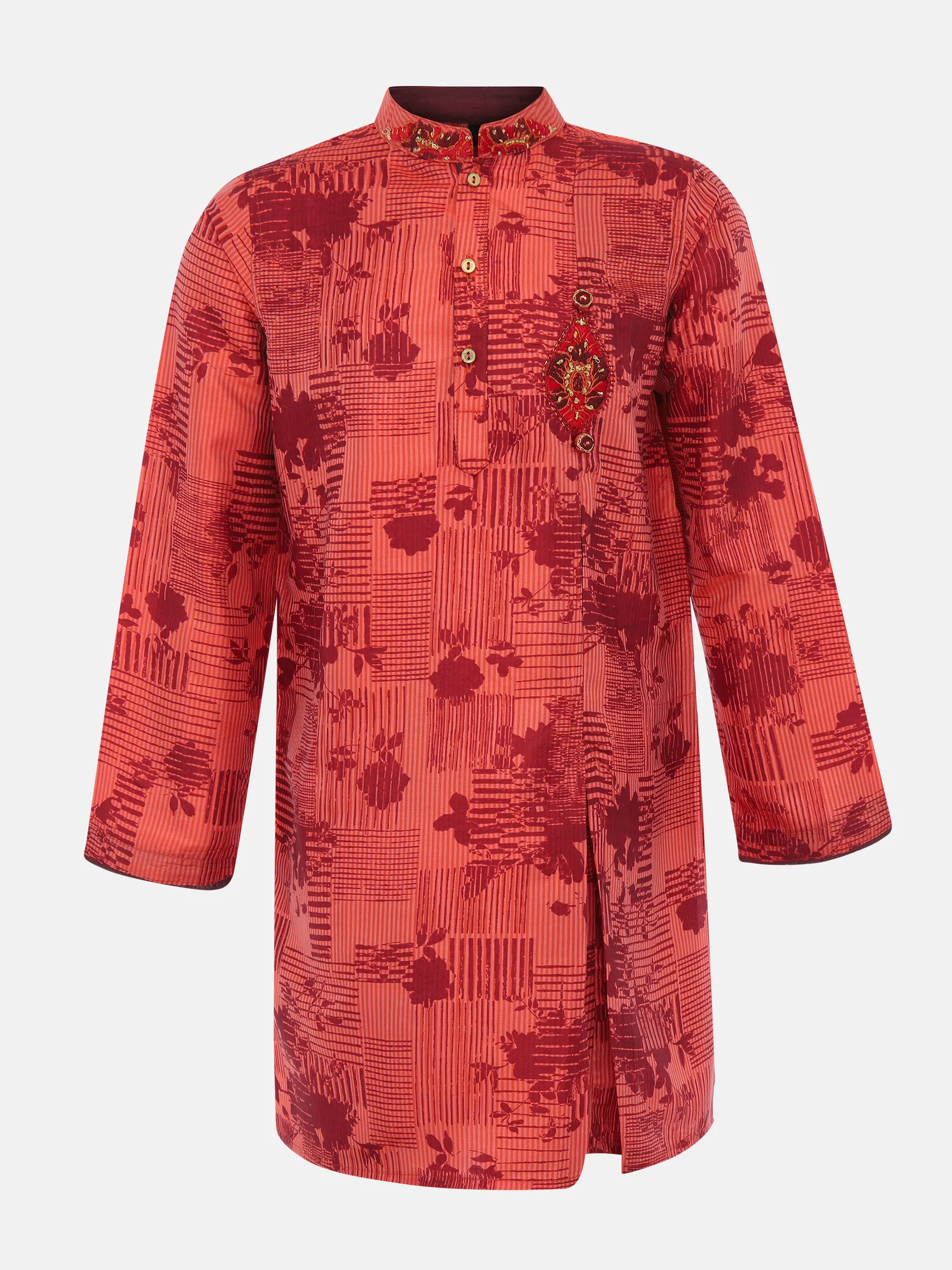 Orange Printed and Erri Embroidered Silk Panjabi